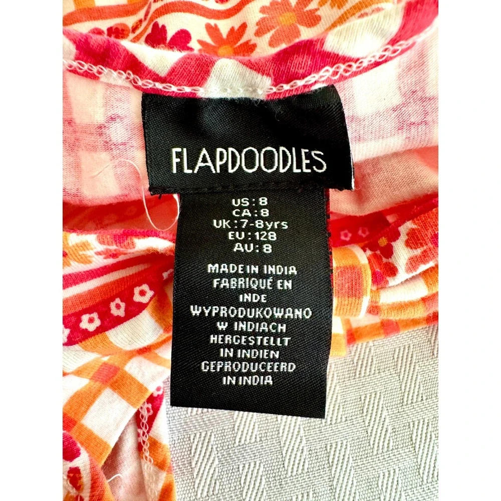 Flapdoodles Girls Orange Pink Gingham Floral Bow Back Pocket Dress Size 8